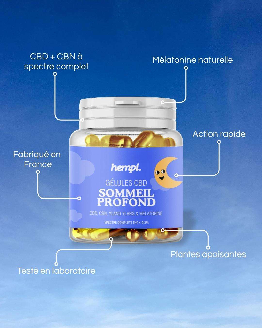 Gélules CBD "Sommeil Profond" – CBD, CBN, Mélatonine & Ylang-Ylang