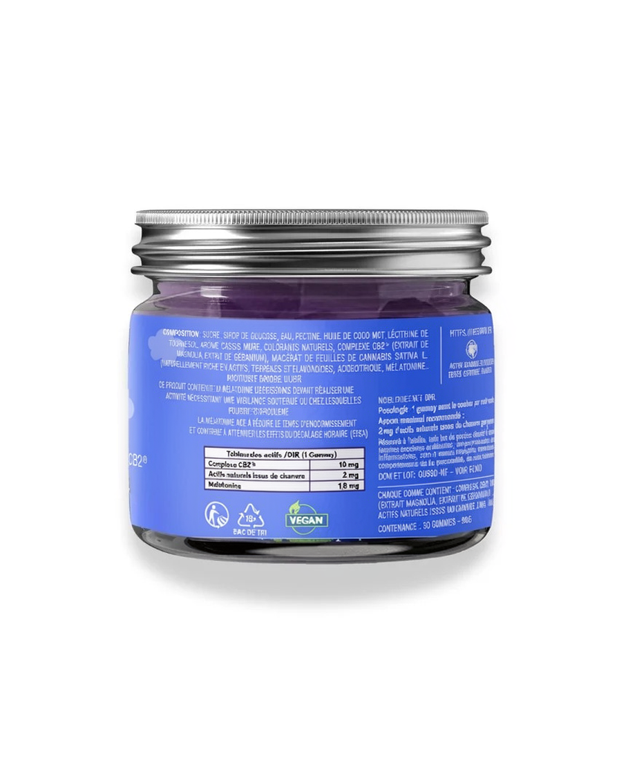 CBD Schlaf Gummies mit Melatonin und Complexe CB2®, Johannisbeere und Brombeere, 90 g