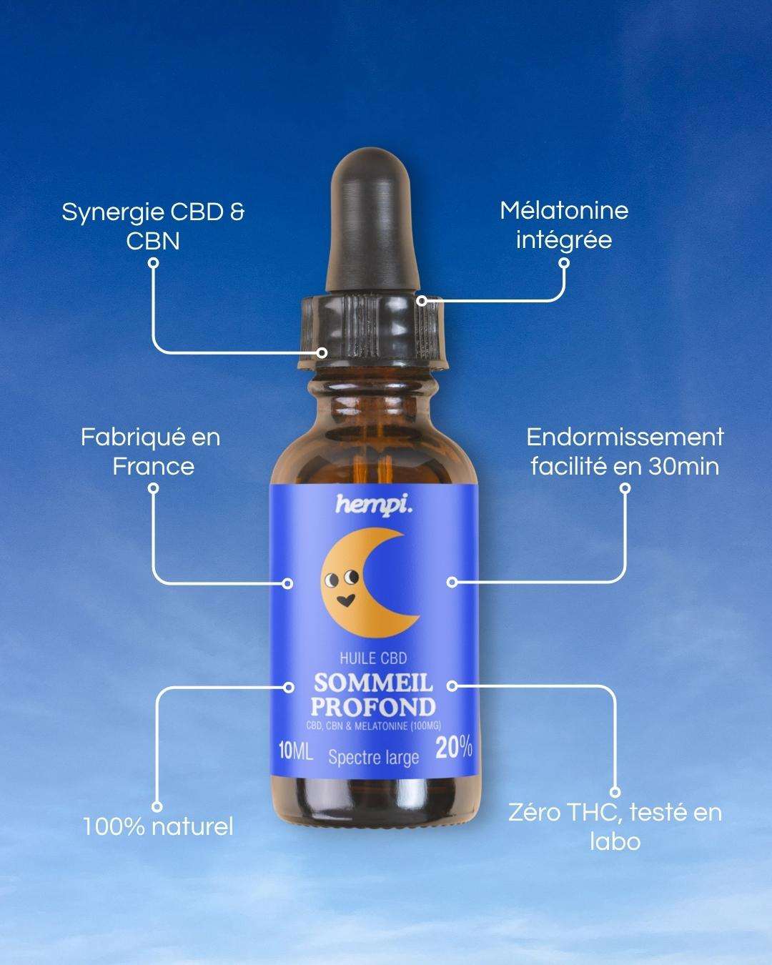 Huile CBD, CBN & Mélatonine "Sommeil Profond" 20% - 0% THC