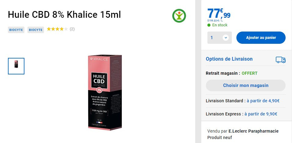 prix huile CBD pharmacie lerclerc