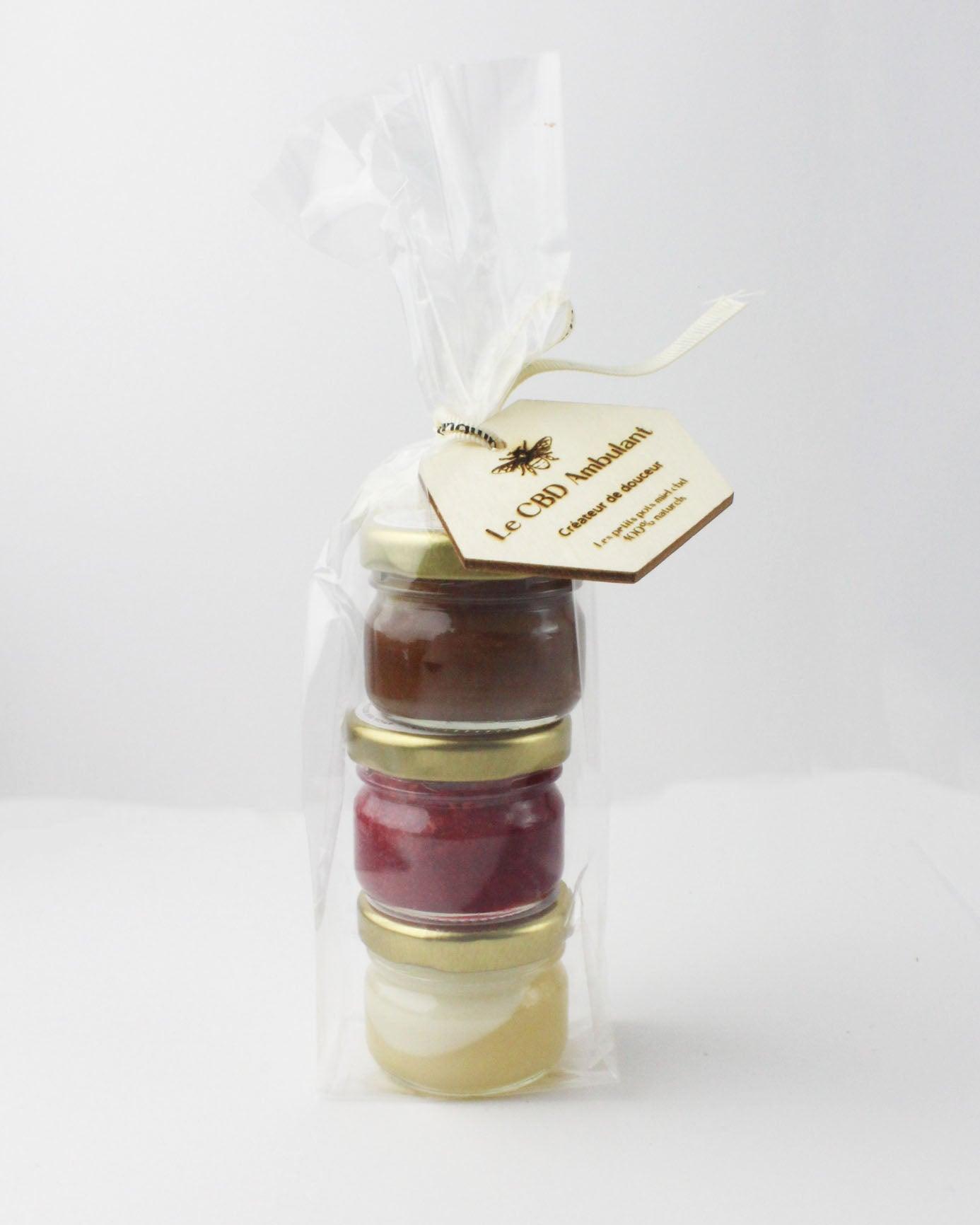 Le cbd ambulant trio miel tilleul noisette framboise  chanvre idée cadeau originale gastronomie